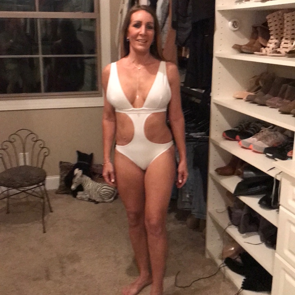 White one piece unique bathing suit